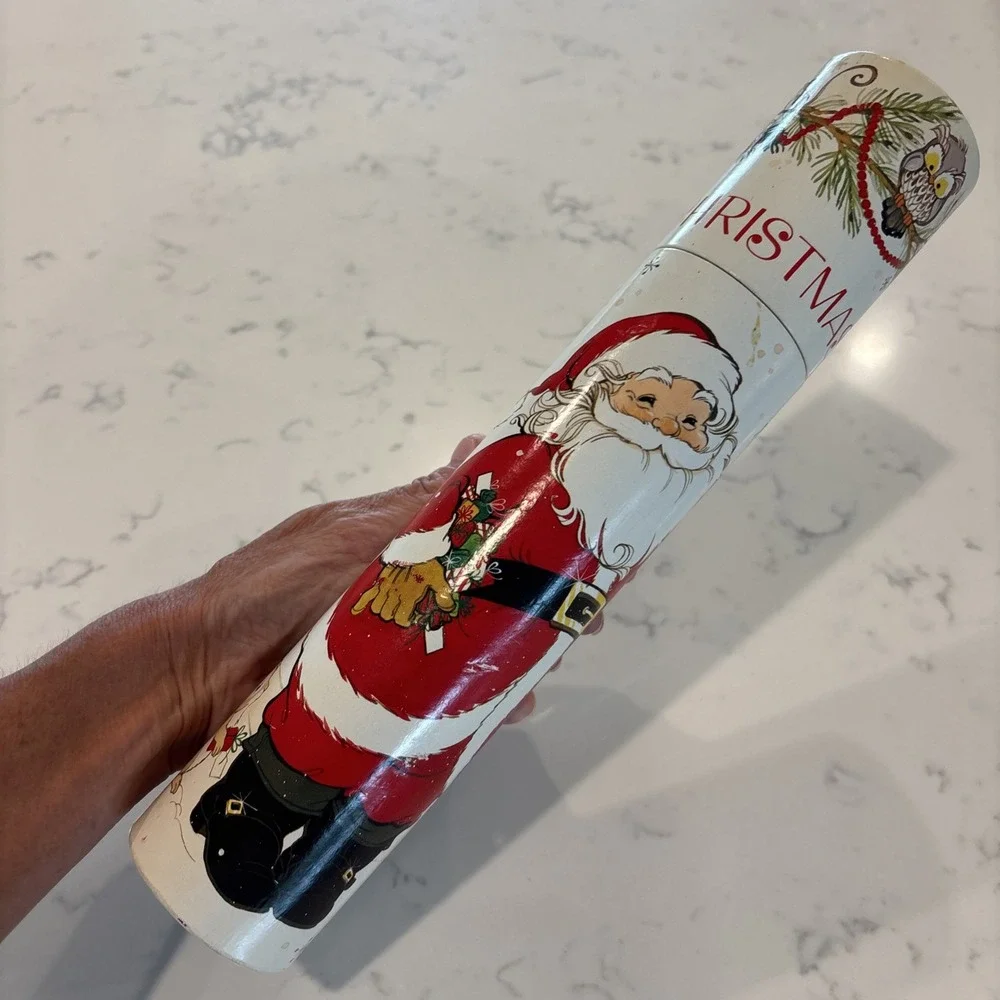 VTG Match Holder Cardboard Tube With Merry Christmas Santa & Forest Animals 12